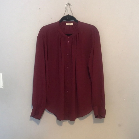 Aritzia Babaton Burgundy/ Maroon Pleated Button Up Blouse - Picture 3 of 11